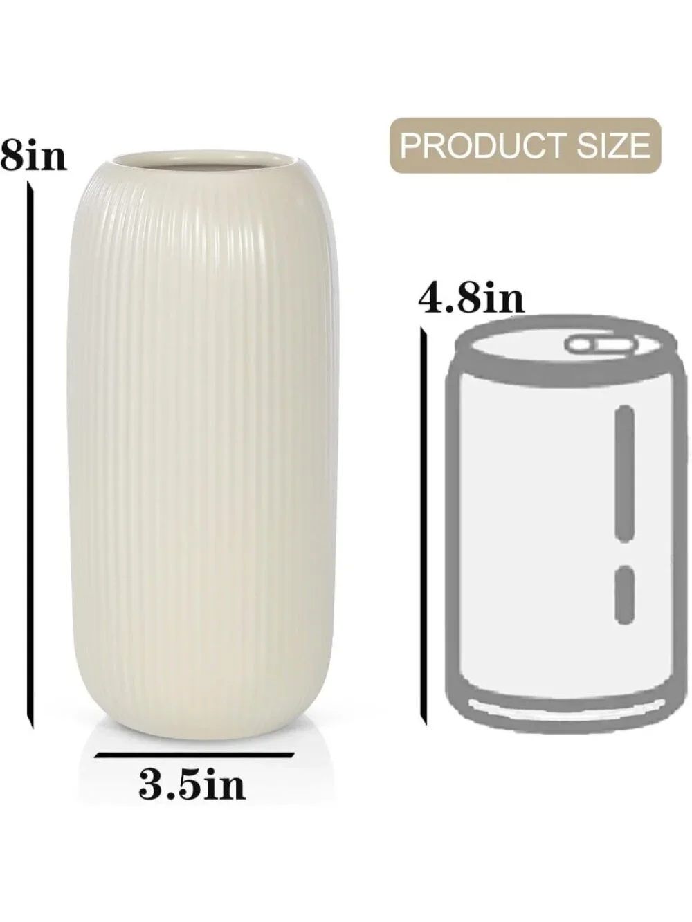 Modern Small Beige Ceramic Vase Flowers Ribbed Textured Farmhouse Home Livings